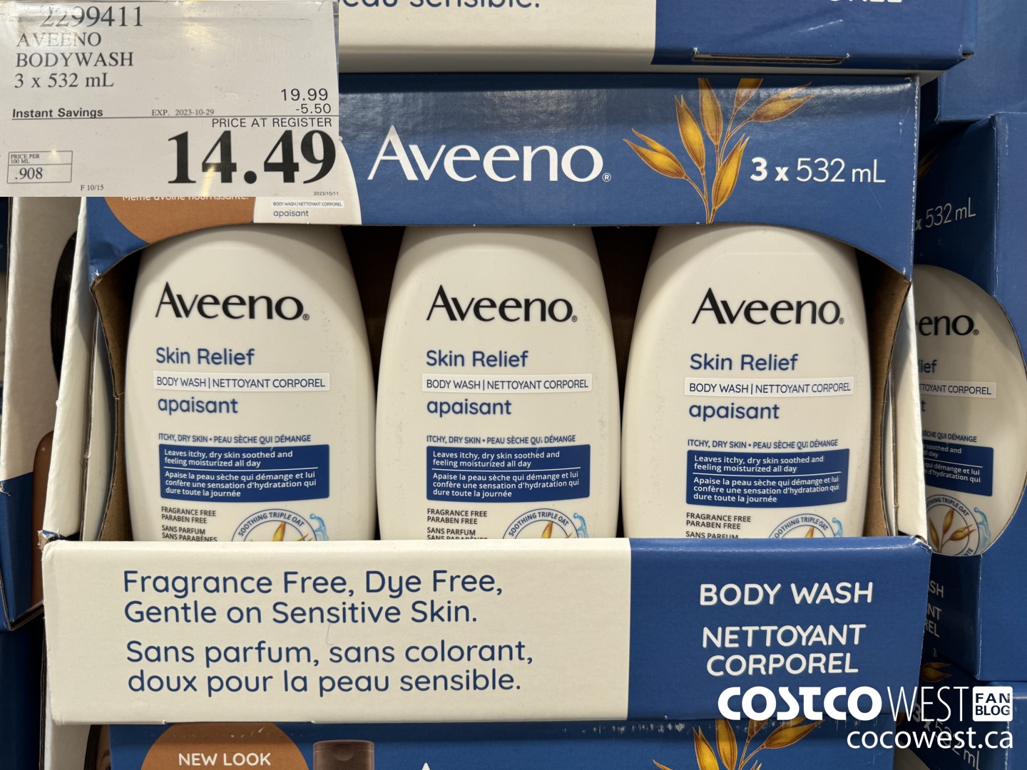 2299411 AVEENO SKIN RELIEF BODYWASH 3 x 532 mL ($5.50 INSTANT SAVINGS EXPIRES ON 2023-10-29) $14.49