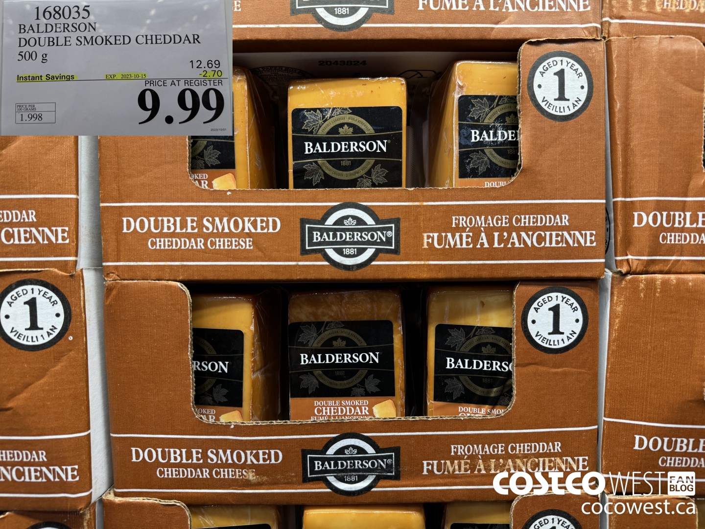 168035 BALDERSON DOUBLE SMOKED CHEDDAR 500 g ($2.70 INSTANT SAVINGS EXPIRES ON 2023-10-15) $9.99