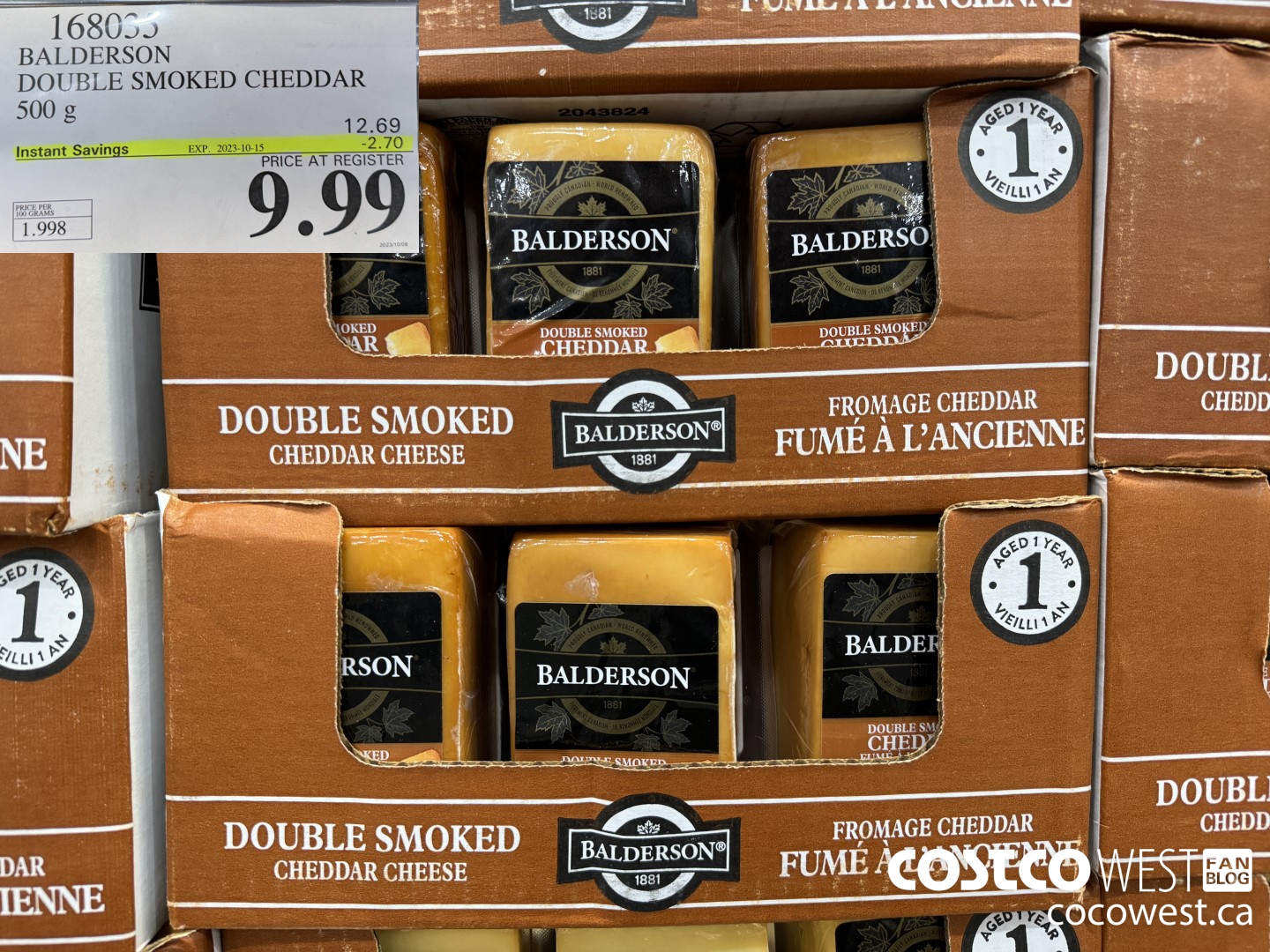 168035 BALDERSON DOUBLE SMOKED CHEDDAR 500 g ($2.70 INSTANT SAVINGS EXPIRES ON 2023-10-15) $9.99
