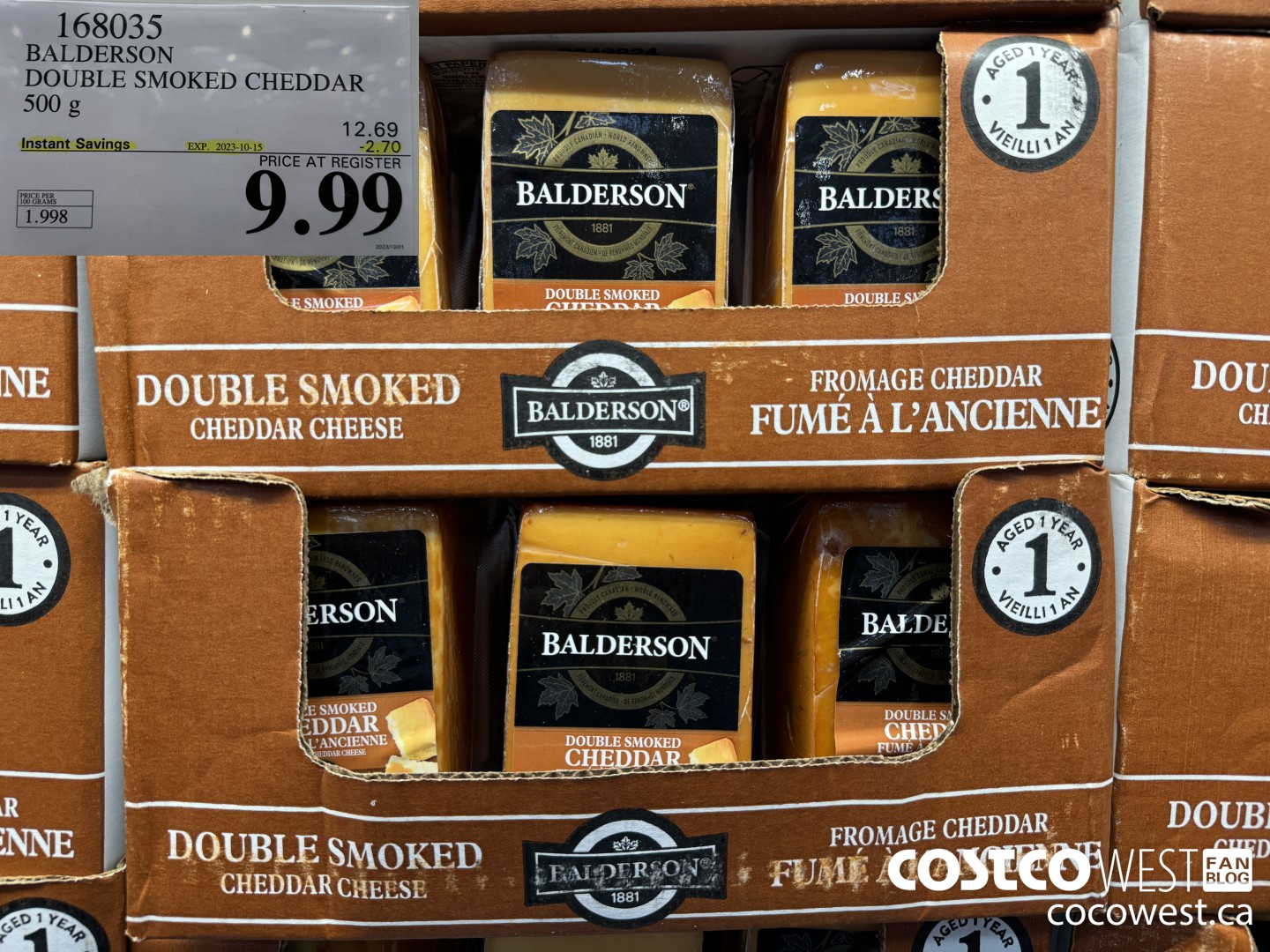 168035 BALDERSON DOUBLE SMOKED CHEDDAR 500 g ($2.70 INSTANT SAVINGS EXPIRES ON 2023-10-15) $9.99