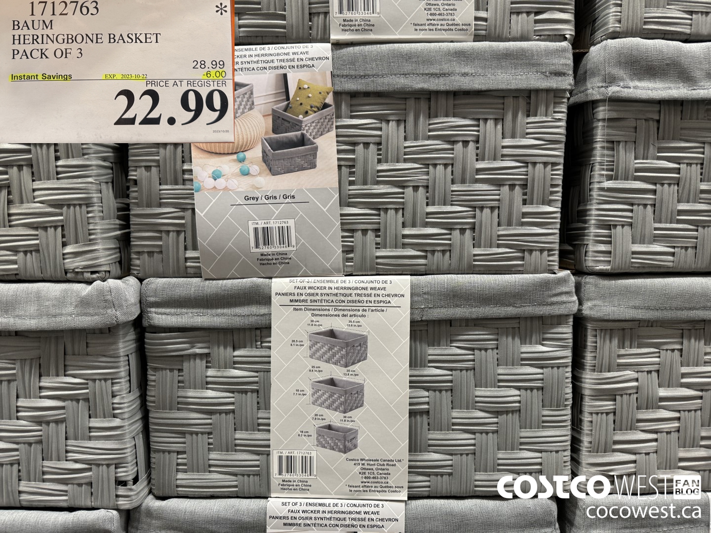 1712763 BAUM HERINGBONE BASKET PACK OF 3 ($6.00 INSTANT SAVINGS EXPIRES ON 2023-10-22) $22.99