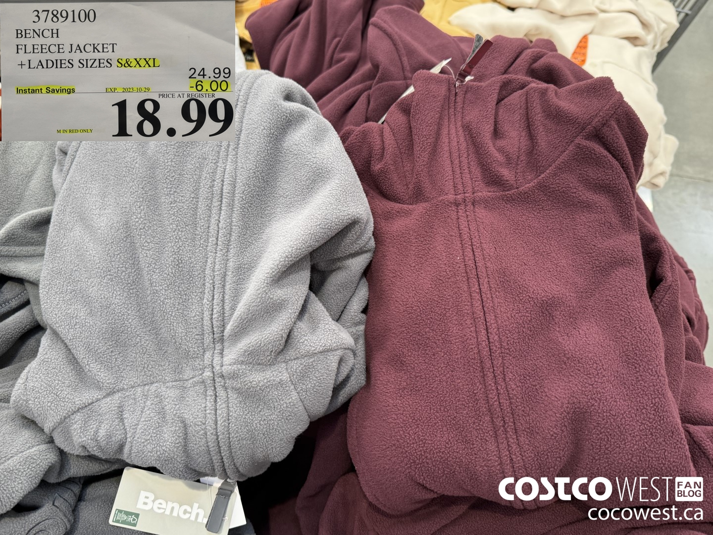 3789100 BENCH FLEECE JACKET LADIES SIZES S&XXL ($6.00 INSTANT SAVINGS EXPIRES ON 2023-10-29) $18.99