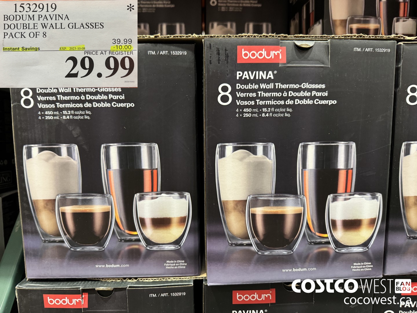 1532919 BODUM PAVINA DOUBLE WALL GLASSES PACK OF 8  ($10.00 INSTANT SAVINGS EXPIRES ON 2023-10-08) $29.99