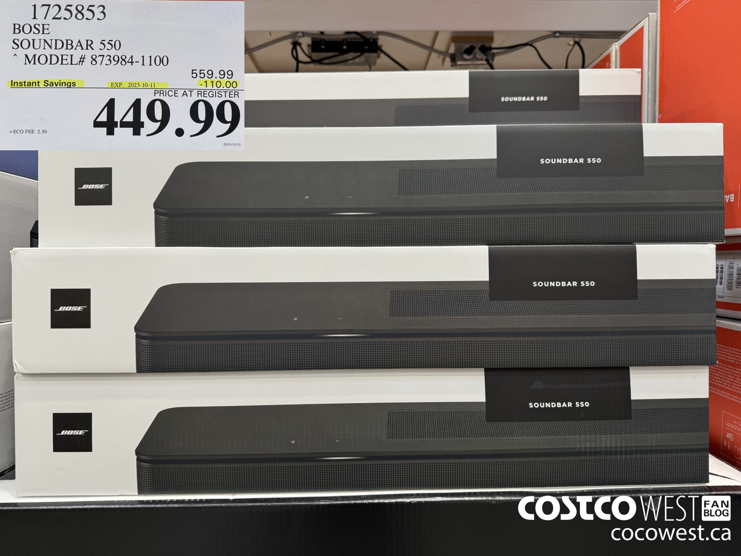 1725853 BOSE SOUNDBAR 550 MODEL#873984-1100 ($110.00 INSTANT SAVINGS EXPIRES ON 2023-10-11) $449.99