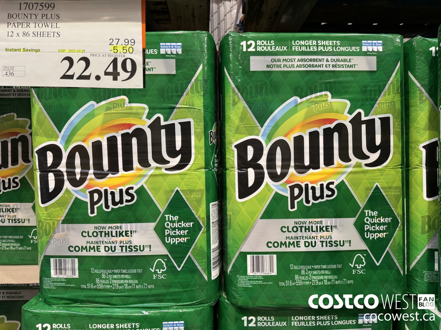 1707599 BOUNTY PLUS PAPER TOWEL 12 X 86 SHEETS ($5.50 INSTANT SAVINGS EXPIRES ON 2023-10-29) $22.49