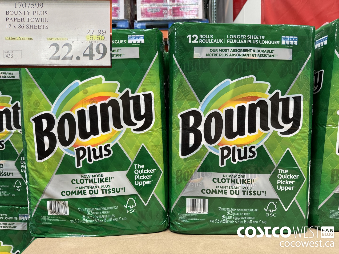 1707599 BOUNTY PLUS PAPER TOWEL 12 X 86 SHEETS ($5.50 INSTANT SAVINGS EXPIRES ON 2023-10-29) $22.49