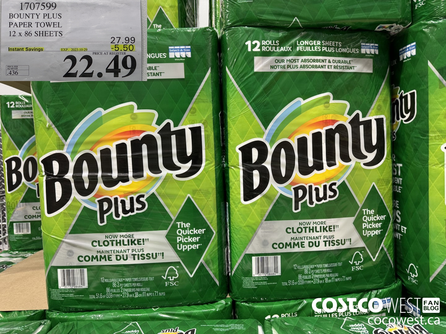 1707599 BOUNTY PLUS PAPER TOWEL 12 X 86 SHEETS ($5.50 INSTANT SAVINGS EXPIRES ON 2023-10-29) $22.49