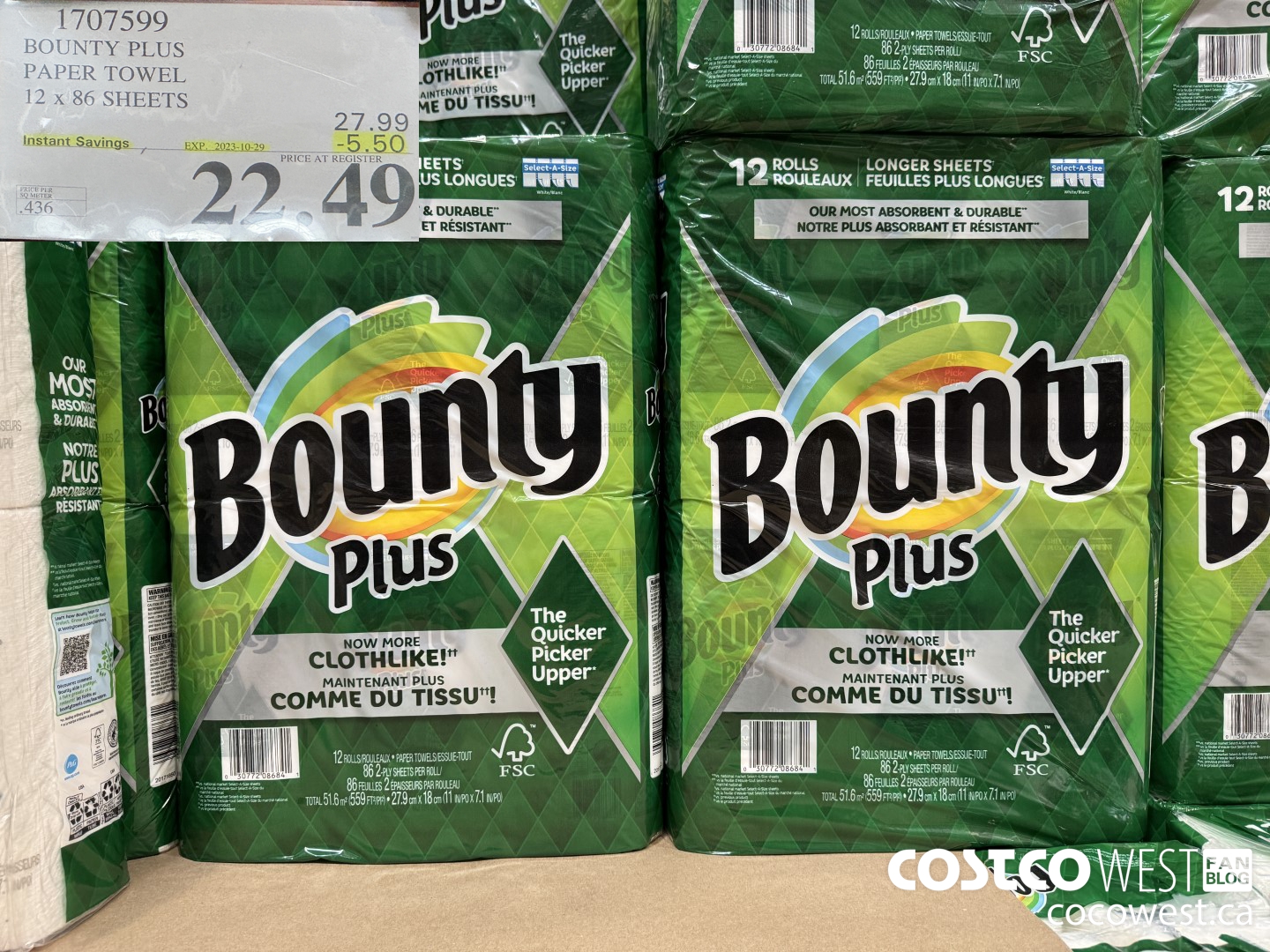 1707599 BOUNTY PLUS PAPER TOWEL 12 X 86 SHEETS ($5.50 INSTANT SAVINGS EXPIRES ON 2023-10-29) $22.49