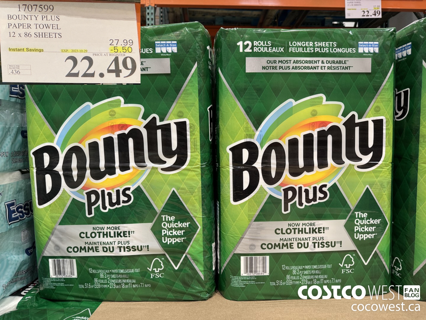 1707599 BOUNTY PLUS PAPER TOWEL 12 X 86 SHEETS ($5.50 INSTANT SAVINGS EXPIRES ON 2023-10-29) $22.49