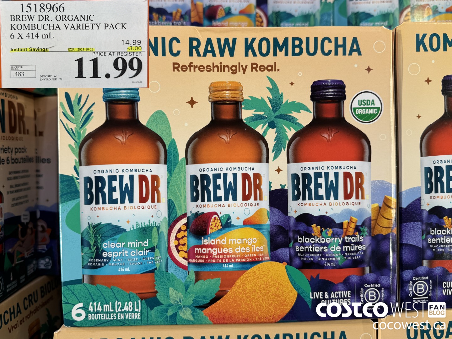 1518966 BREW DR. ORGANIC KOMBUCHA VARIETY PACK 6 X 414 mL ($3.00 INSTANT SAVINGS EXPIRES ON 2023-10-22) $11.99
