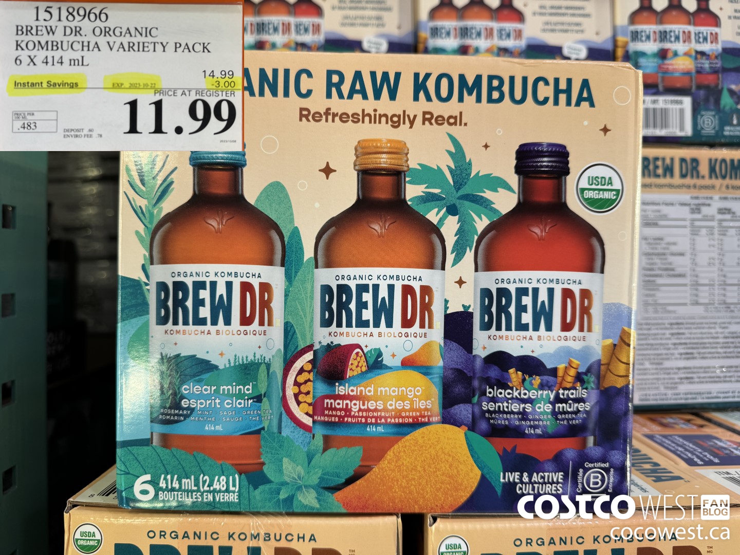 1518966 BREW DR. ORGANIC KOMBUCHA VARIETY PACK 6 X 414 mL ($3.00 INSTANT SAVINGS EXPIRES ON 2023-10-22) $11.99