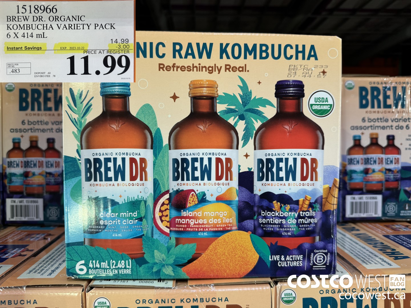 1518966 BREW DR. ORGANIC KOMBUCHA VARIETY PACK 6 X 414 mL ($3.00 INSTANT SAVINGS EXPIRES ON 2023-10-22) $11.99