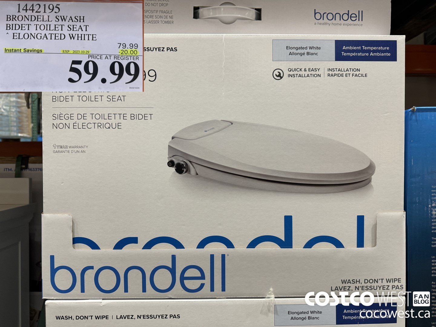1442195 BRONDELL SWASH BIDET TOILET SEAT ELONGATED WHITE ($20.00 INSTANT SAVINGS EXPIRES ON 2023-10-29) $59.99