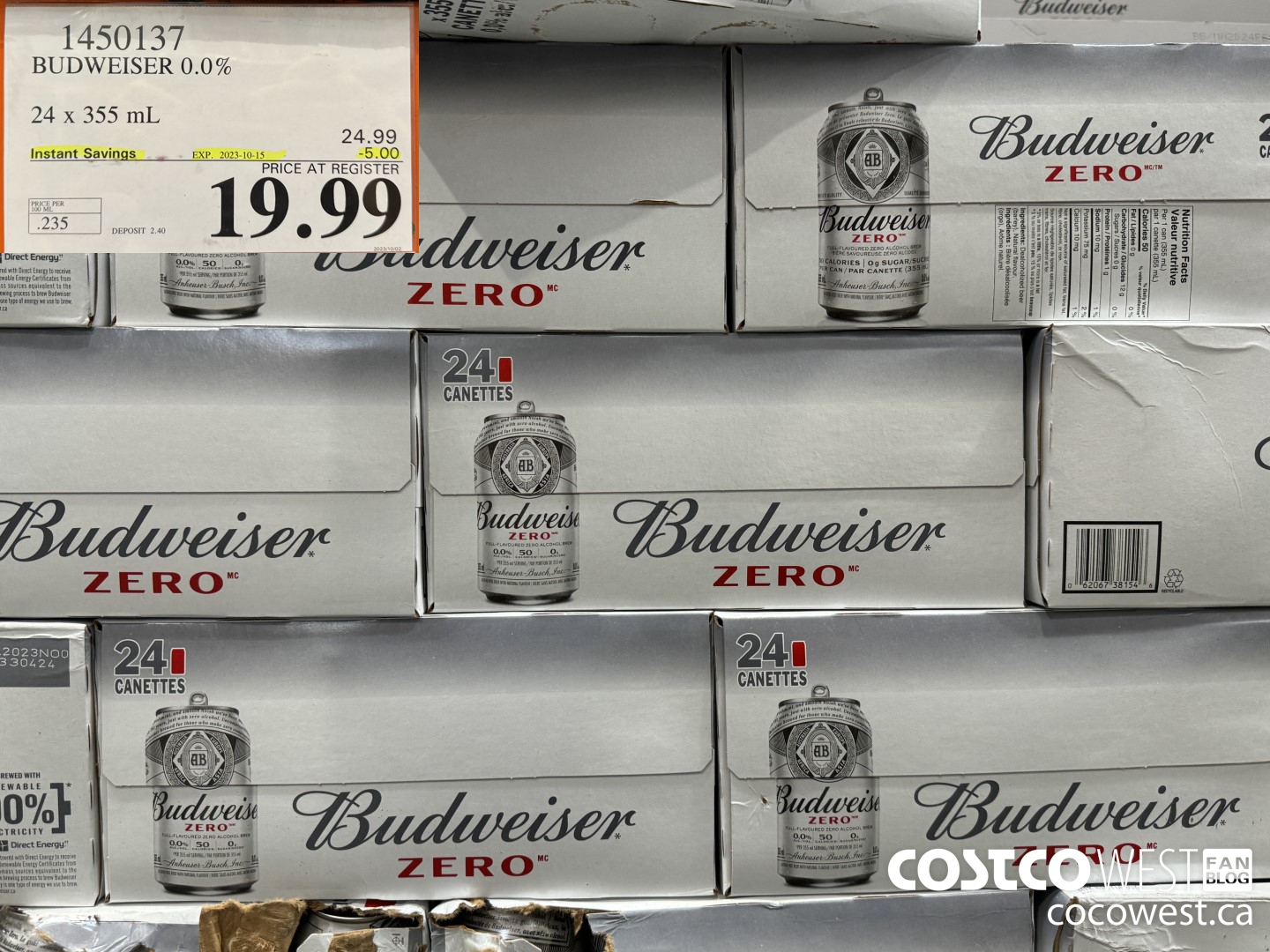 1450137 BUDWEISER 0.0% 24 x 355 mL ($5.00 INSTANT SAVINGS EXPIRES ON 2023-10-15) $19.99