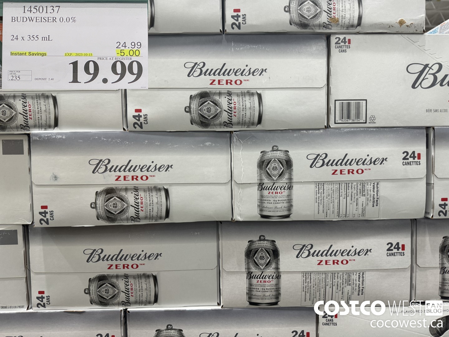 1450137 BUDWEISER 0.0% 24 x 355 mL ($5.00 INSTANT SAVINGS EXPIRES ON 2023-10-15) $19.99