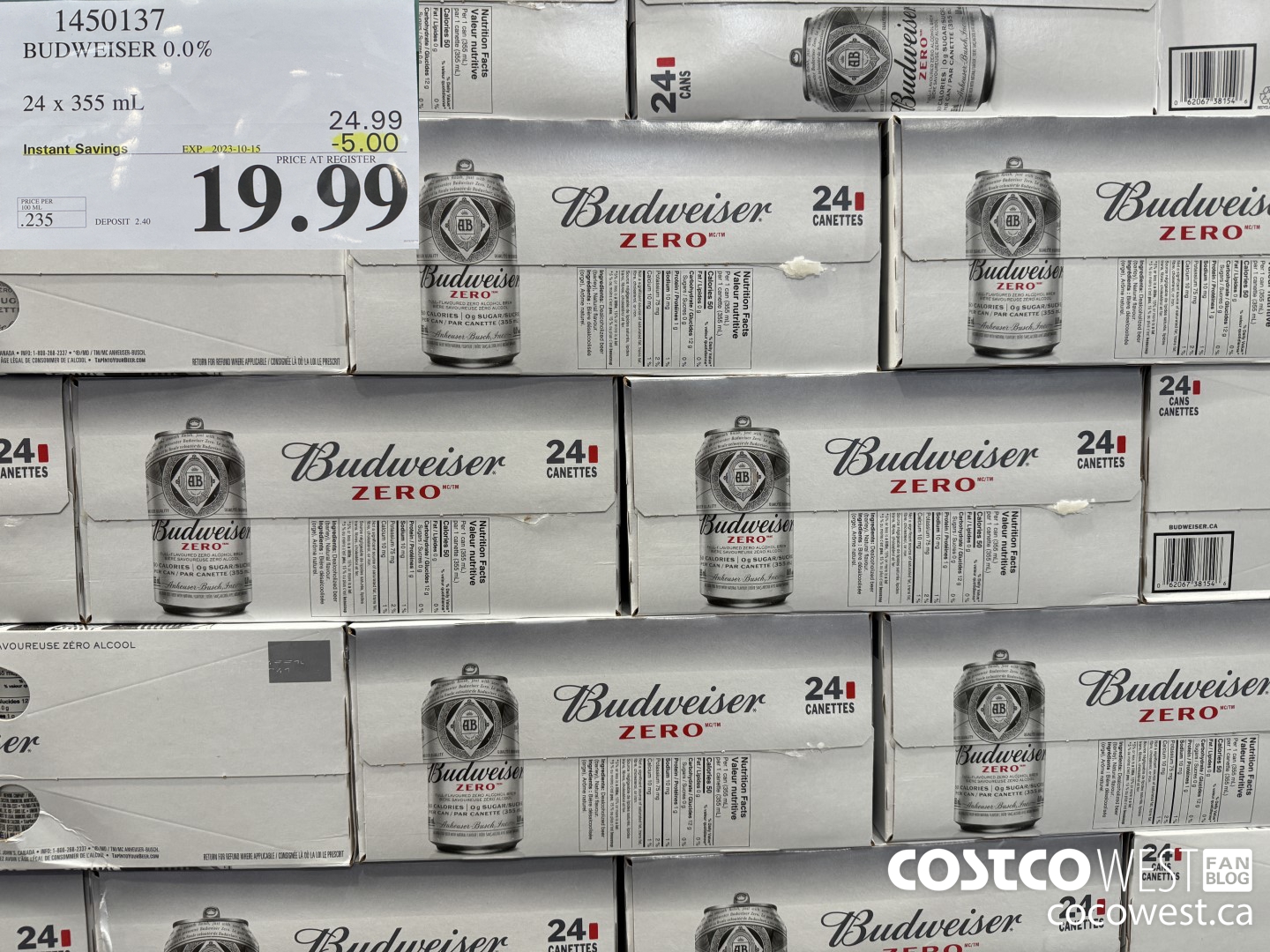 1450137 BUDWEISER 0.0% 24 x 355 mL ($5.00 INSTANT SAVINGS EXPIRES ON 2023-10-15) $19.99