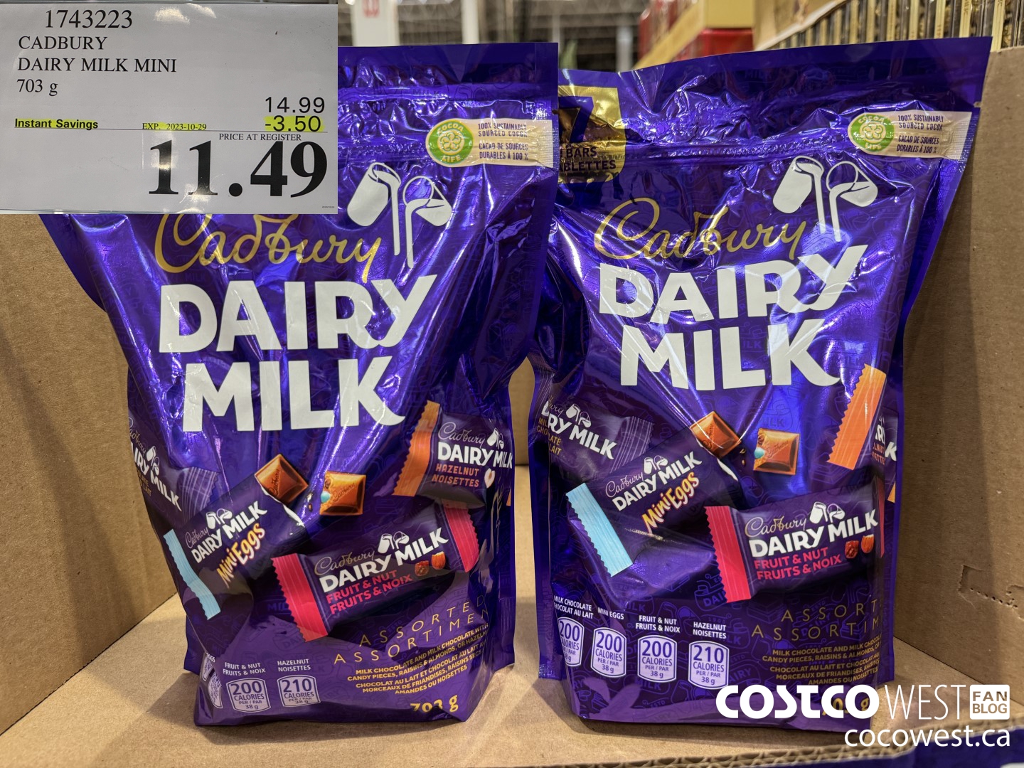 1743223 CADBURY DAIRY MILK MINI 703G ($3.50 INSTANT SAVINGS EXPIRES ON 2023-10-29) $11.49