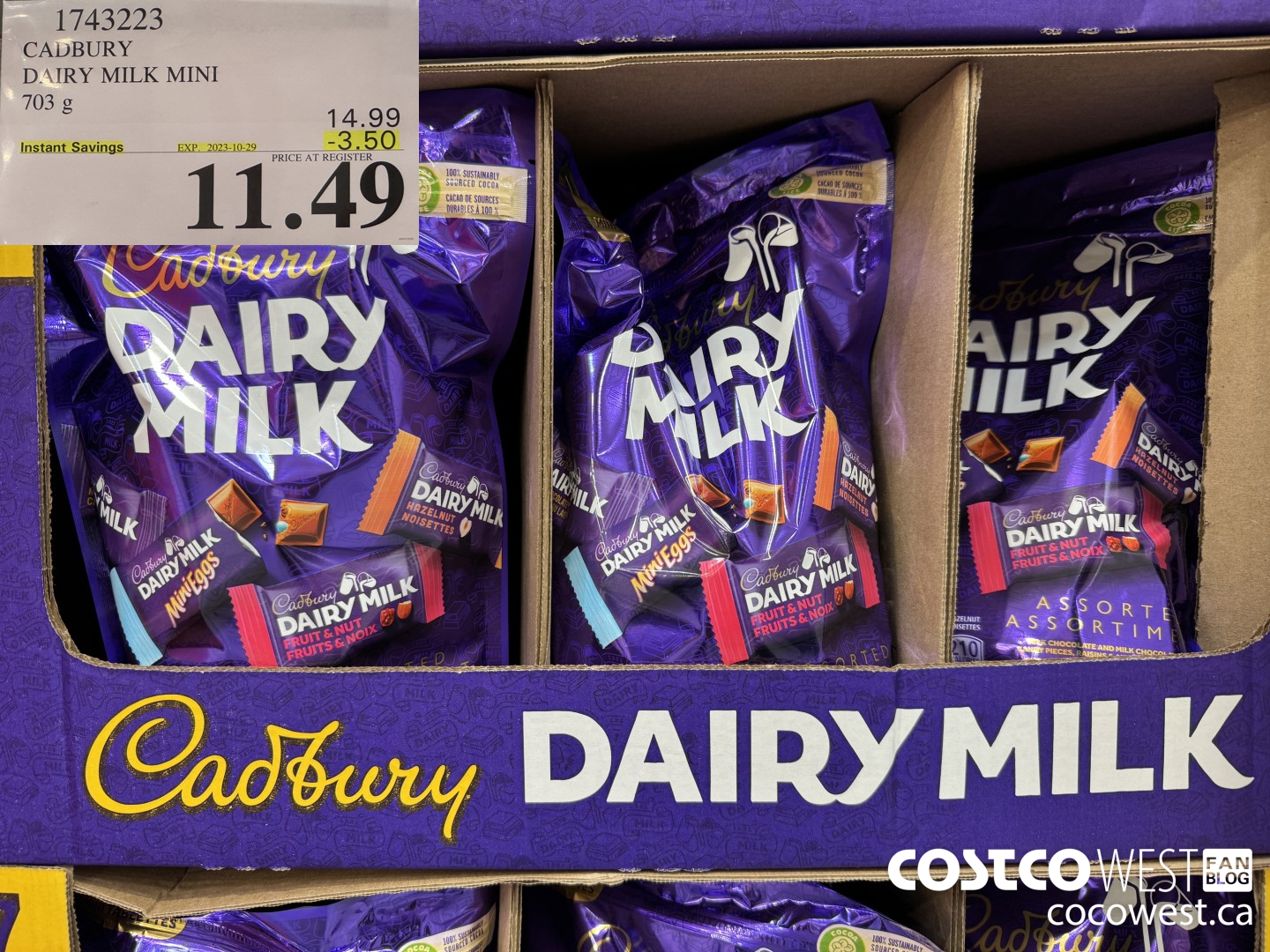 1743223 CADBURY DAIRY MILK MINI 705G ($3.50 INSTANT SAVINGS EXPIRES ON 2023-10-29) $11.49