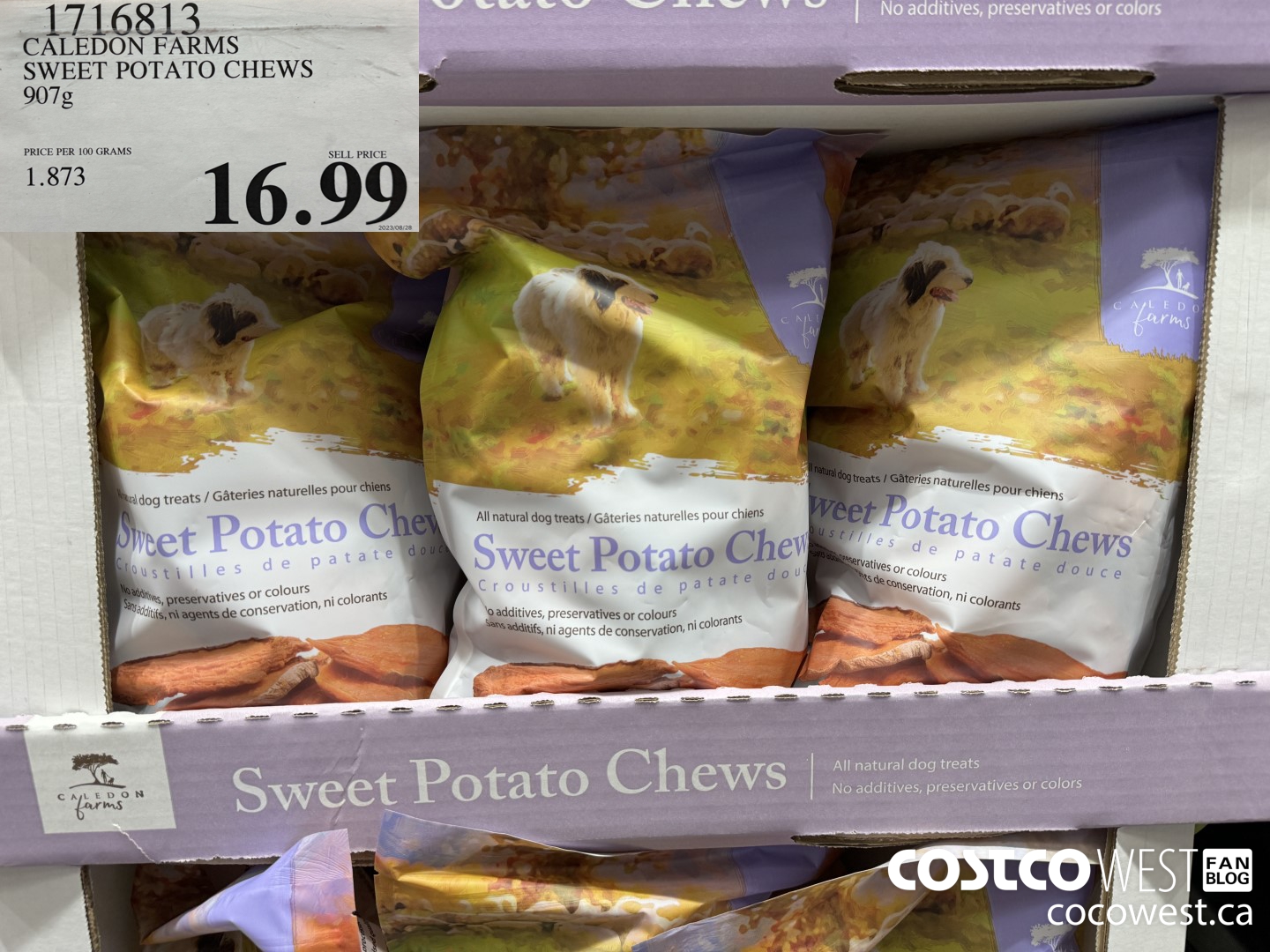 1716813 CALEDON FARMS SWEET POTATO CHEWS 907G $16.99