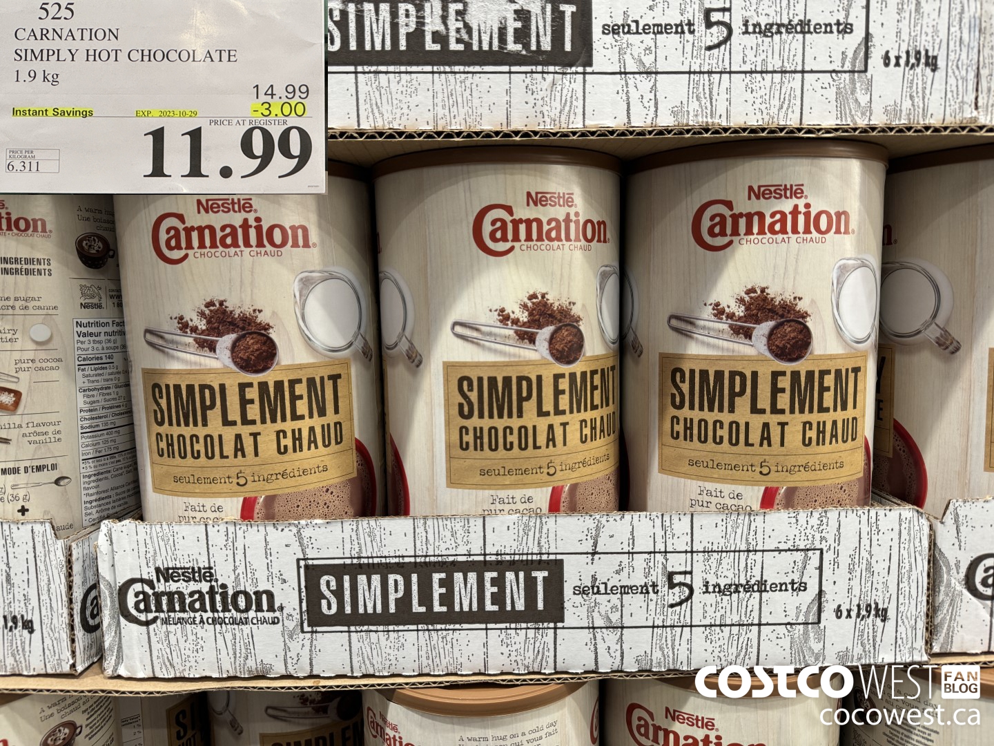 525 CARNATION 5 SIMPLE INGREDIENTS HOT CHOCOLATE 1.9 kg ($3.00 INSTANT SAVINGS EXPIRES ON 2023-10-29) $11.99