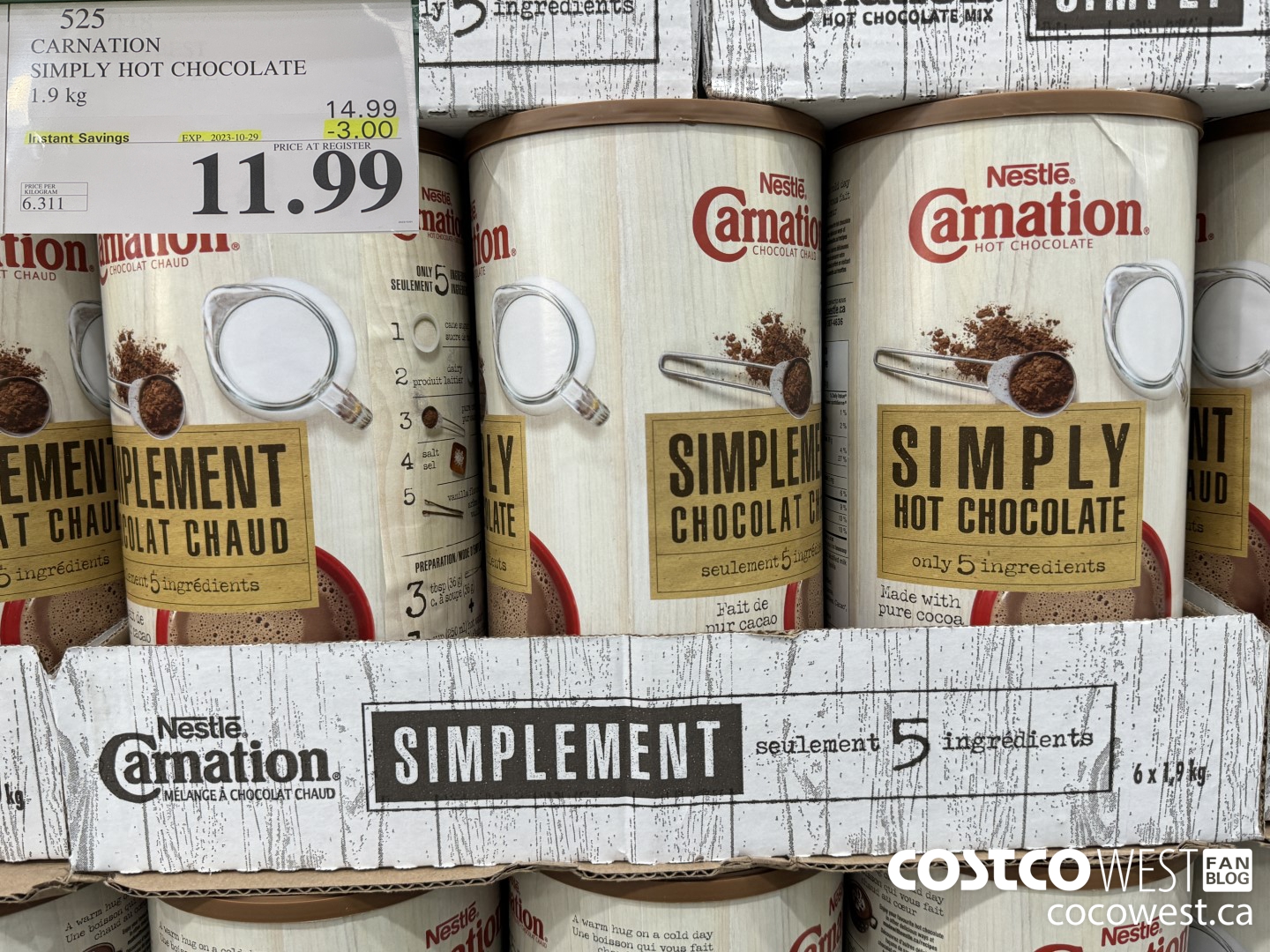 525 CARNATION 5 SIMPLE INGREDIENTS HOT CHOCOLATE 1.9 kg ($3.00 INSTANT SAVINGS EXPIRES ON 2023-10-29) $11.99