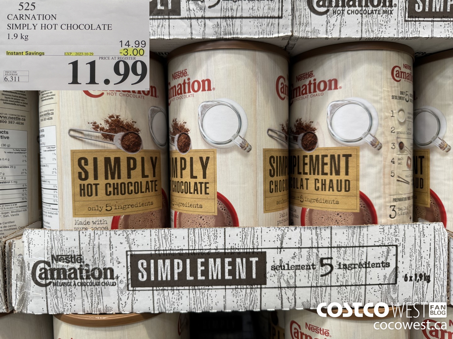 525 CARNATION 5 SIMPLE INGREDIENTS HOT CHOCOLATE 1.9 kg ($3.00 INSTANT SAVINGS EXPIRES ON 2023-10-29) $11.99