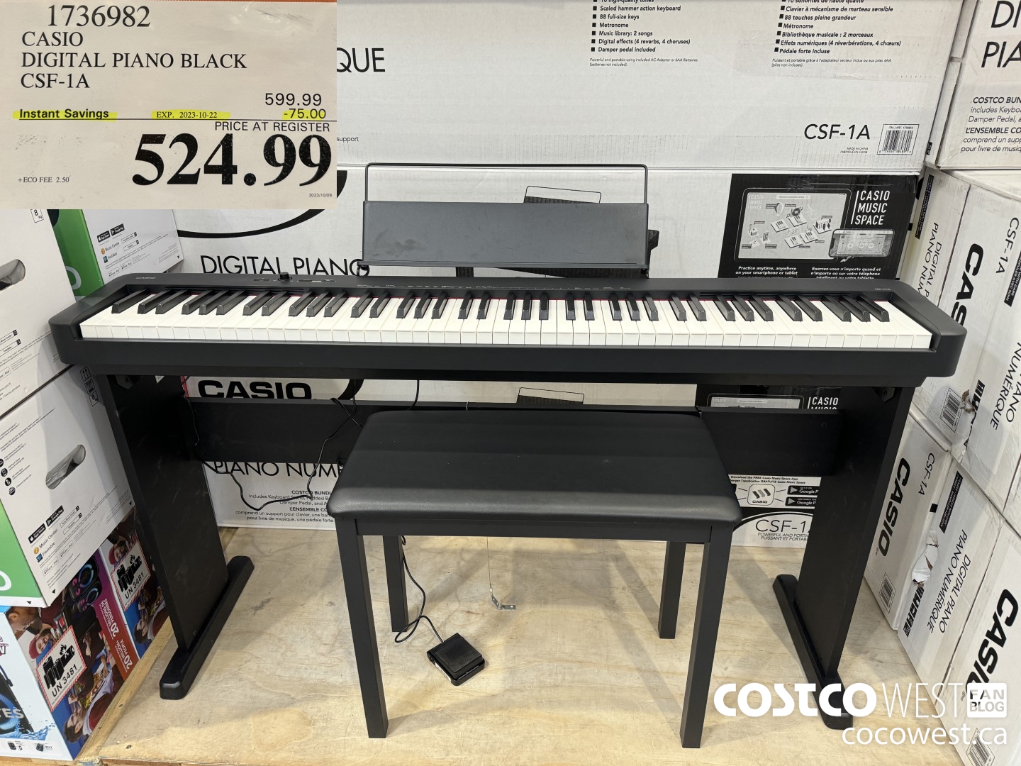 1736982 CASIO DIGITAL PIANO BLACK CSF-1A ($75.00 INSTANT SAVINGS EXPIRES ON 2023-10-22) $524.99
