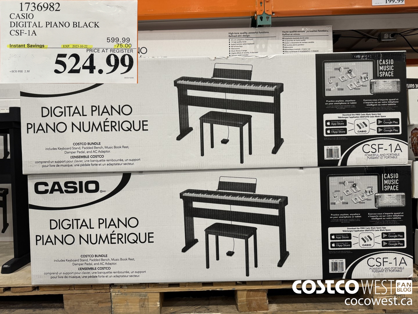 1736982 CASIO DIGITAL PIANO BLACK CSF-1A ($75.00 INSTANT SAVINGS EXPIRES ON 2023-10-22) $524.99