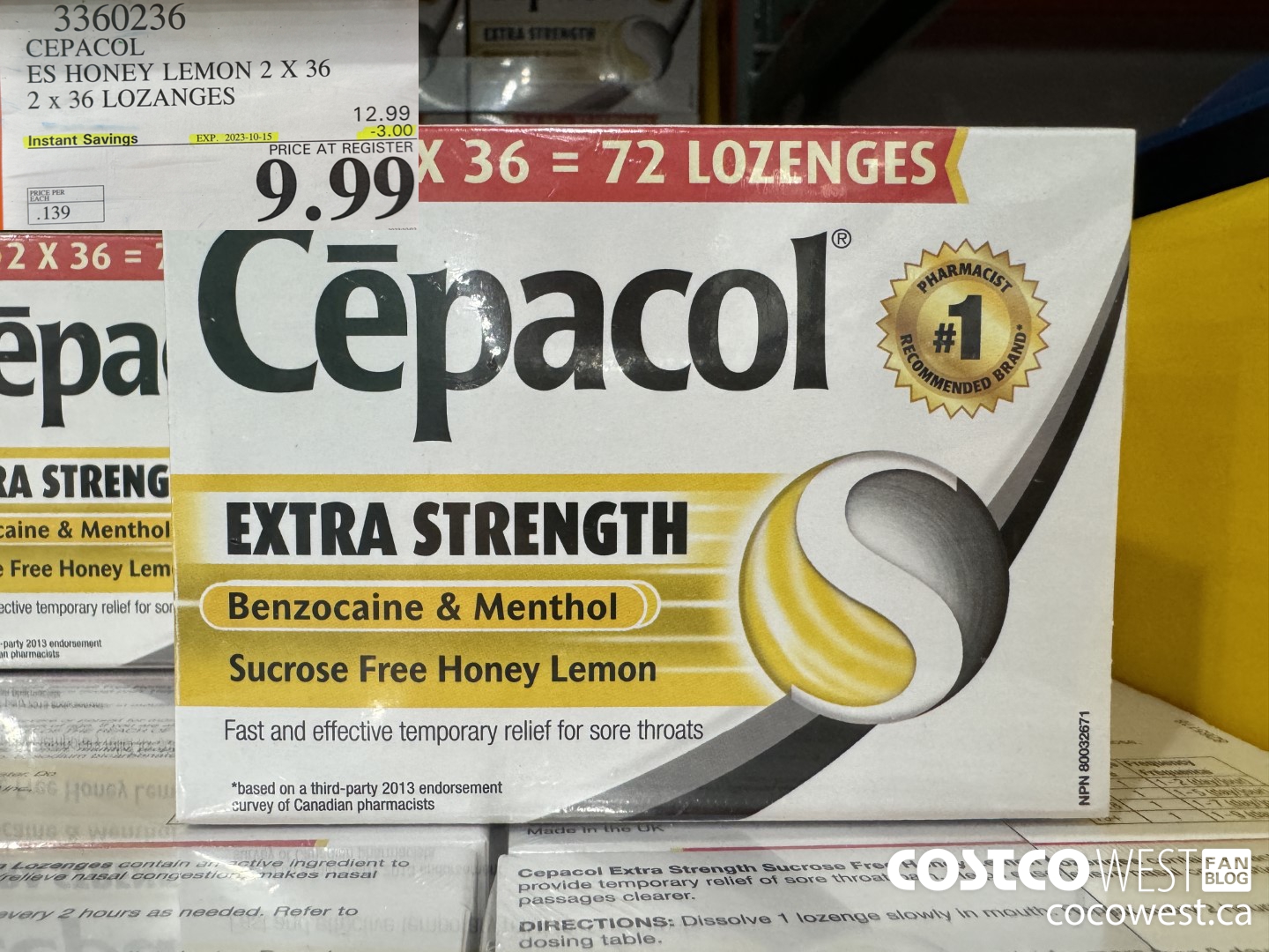 3360236 CEPACOL ES HONEY LEMON 2 X 36 LOZANGES ($3.00 INSTANT SAVINGS EXPIRES ON 2023-10-15) $9.99