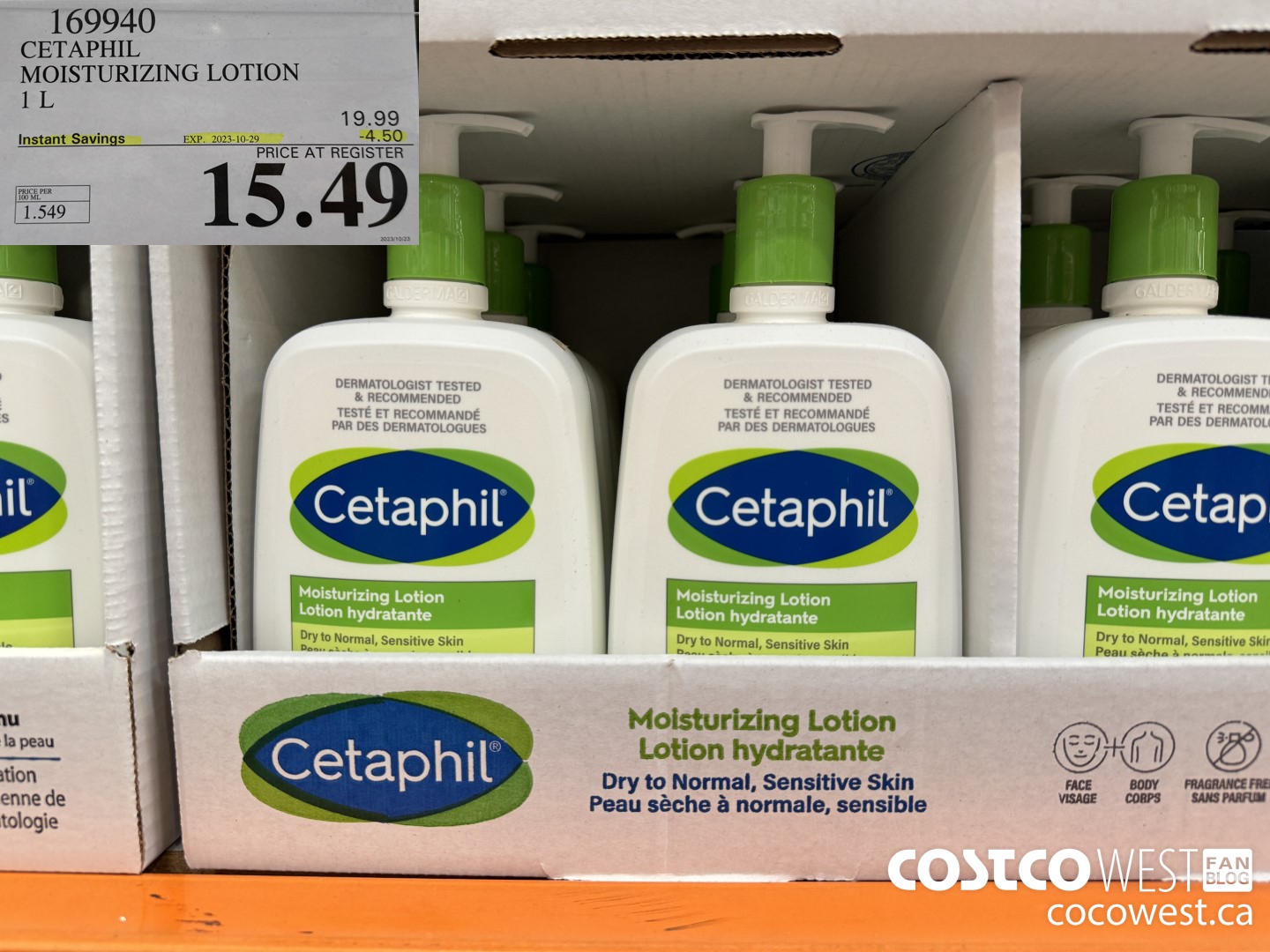 169940 CETAPHIL MOISTURIZING LOTION 1L ($4.50 INSTANT SAVINGS EXPIRES ON 2023-10-29) $15.49