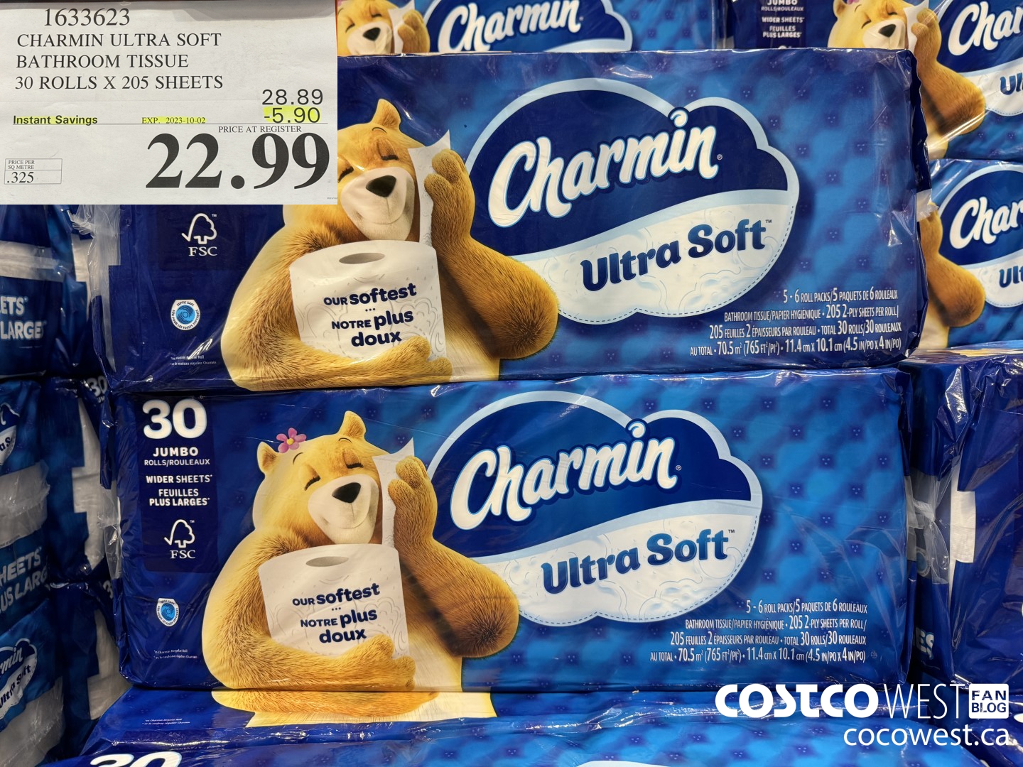 1633623 CHARMIN ULTRA SOFT BATHROOM TISSUE 30 ROLLS X 205 SHEETS ($5.90 INSTANT SAVINGS EXPIRES ON 2023-10-02) $22.99
