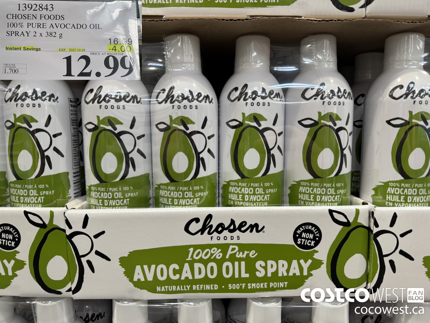 1392843 CHOSEN FOODS 100% PURE AVOCADO OIL SPRAY 2 x 382 g ($4.00 INSTANT SAVINGS EXPIRES ON 2023-10-29) $12.99