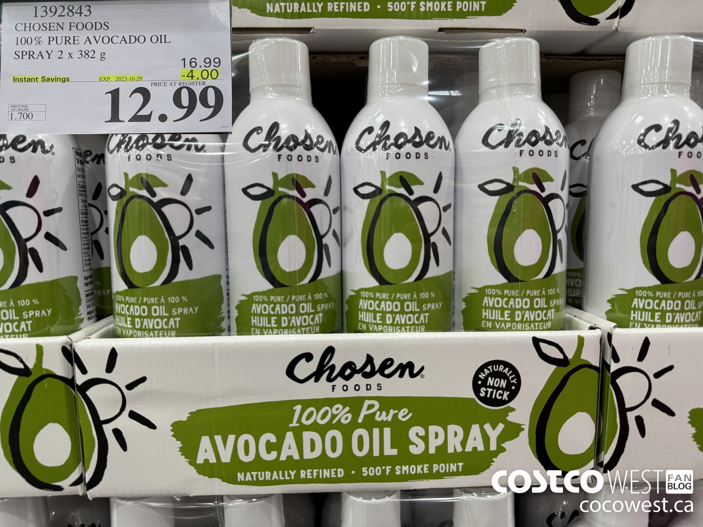 1392843 CHOSEN FOODS 100% PURE AVOCADO OIL SPRAY 2 x 382 g ($4.00 INSTANT SAVINGS EXPIRES ON 2023-10-29) $12.99