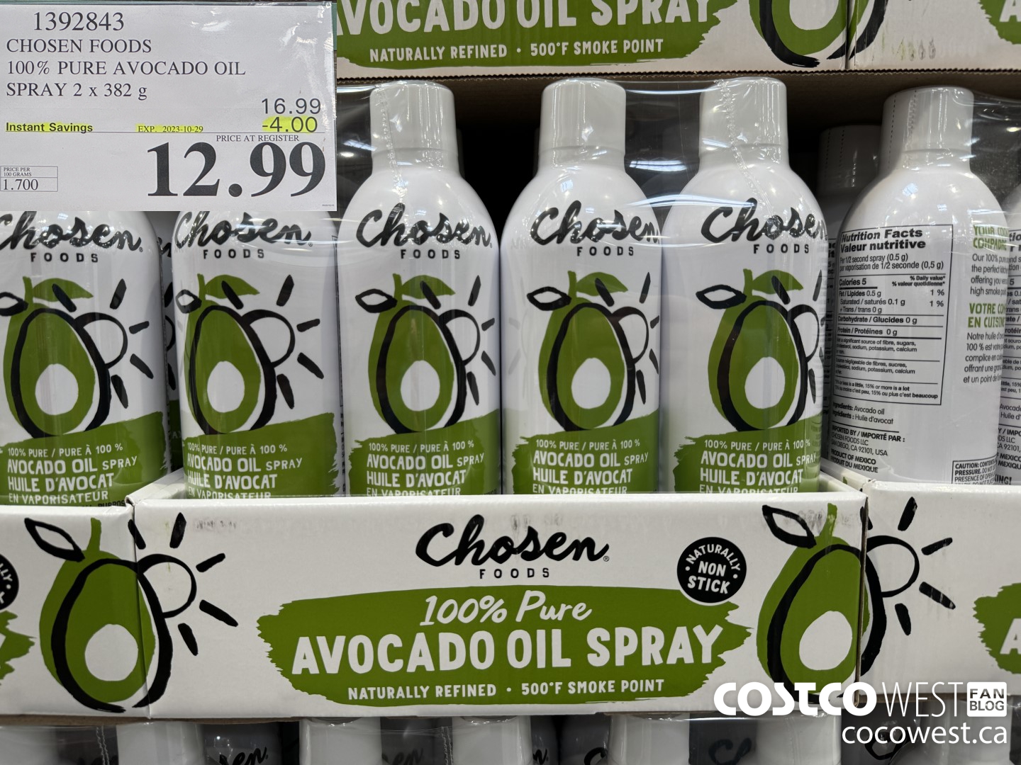 1392843 CHOSEN FOODS 100% PURE AVOCADO OIL SPRAY 2 x 382 g ($4.00 INSTANT SAVINGS EXPIRES ON 2023-10-29) $12.99