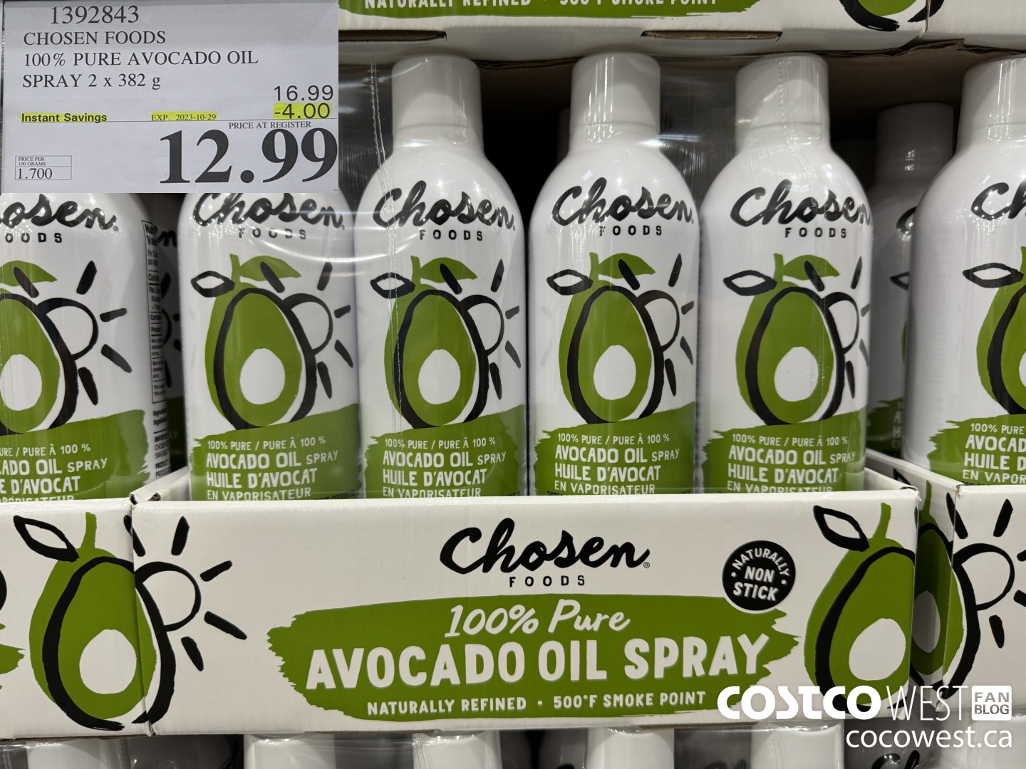 1392843 CHOSEN FOODS 100% PURE AVOCADO OIL SPRAY 2 x 382 g ($4.00 INSTANT SAVINGS EXPIRES ON 2023-10-29) $12.99