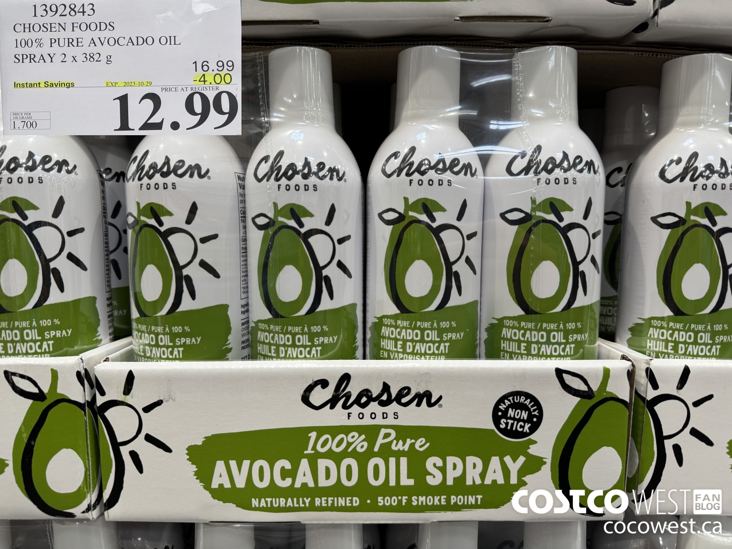 1392843 CHOSEN FOODS 100% PURE AVOCADO OIL SPRAY 2 x 382 g ($4.00 INSTANT SAVINGS EXPIRES ON 2023-10-29) $12.99