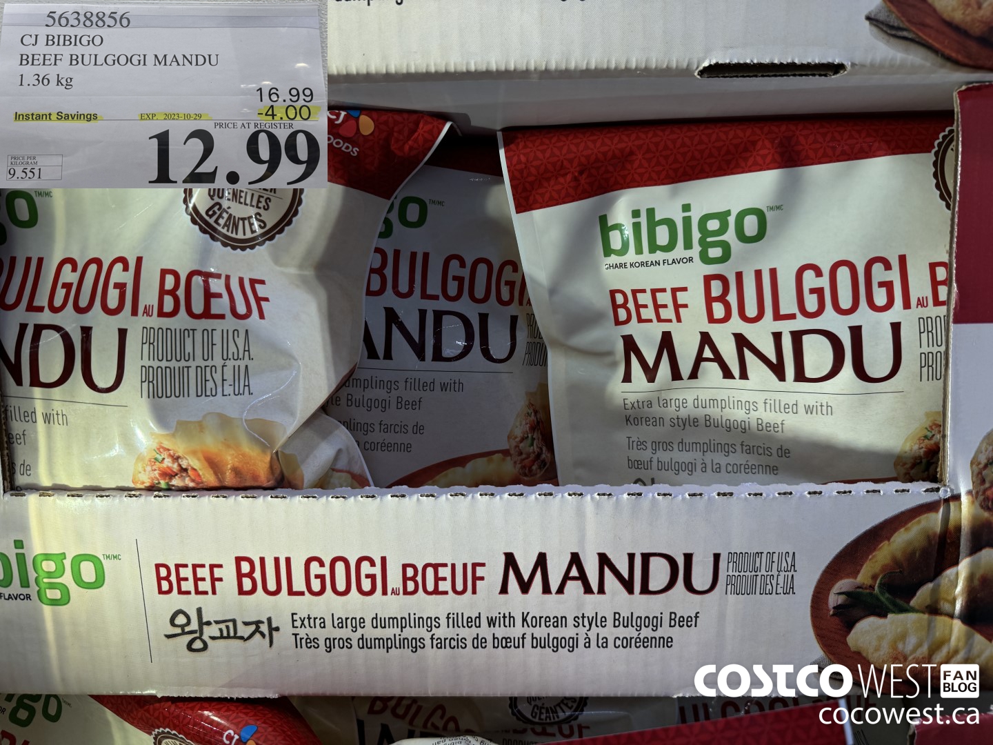 5638856 CJ BIBIGO BEEF BULGOGI MANDU 1.36 kg ($4.00 INSTANT SAVINGS EXPIRES ON 2023-10-29) $12.99