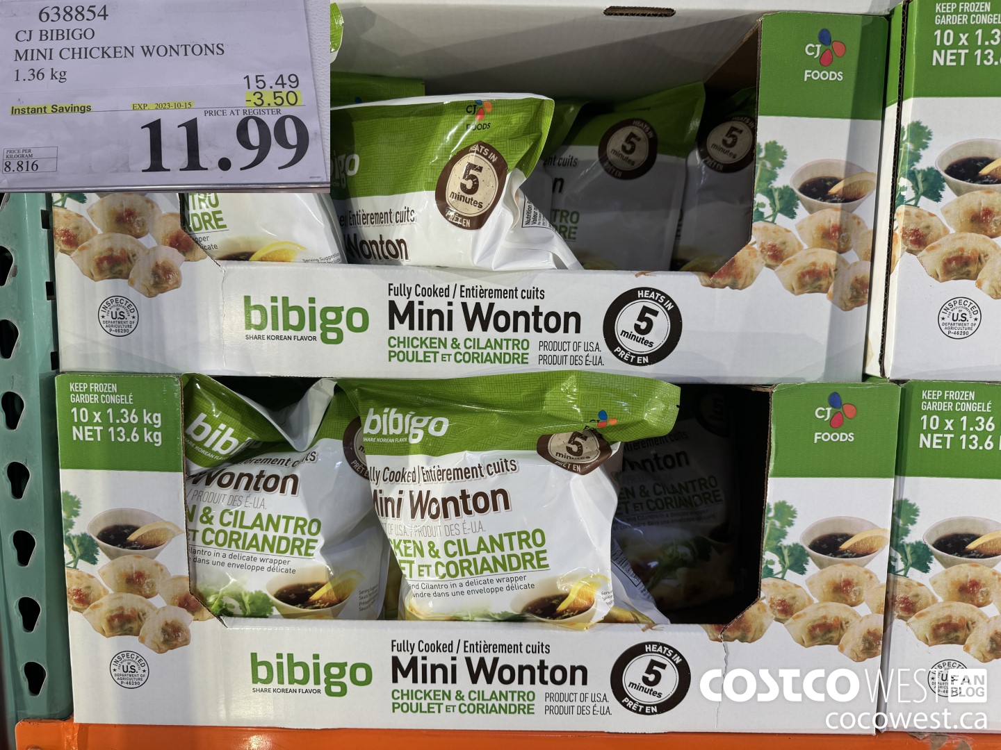 638854 CJ BIBIGO MINI CHICKEN WONTONS 1.36 KG ($3.50 INSTANT SAVINGS EXPIRES ON 2023-10-15) $11.99