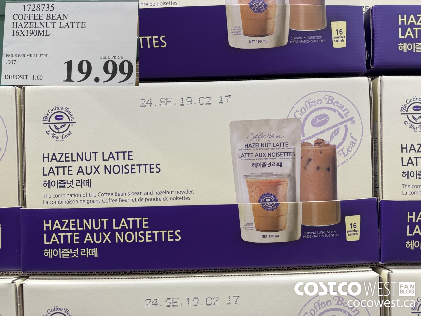 1728735 COFFEE BEAN HAZELNUT LATTE 16 X 190 ML $19.99