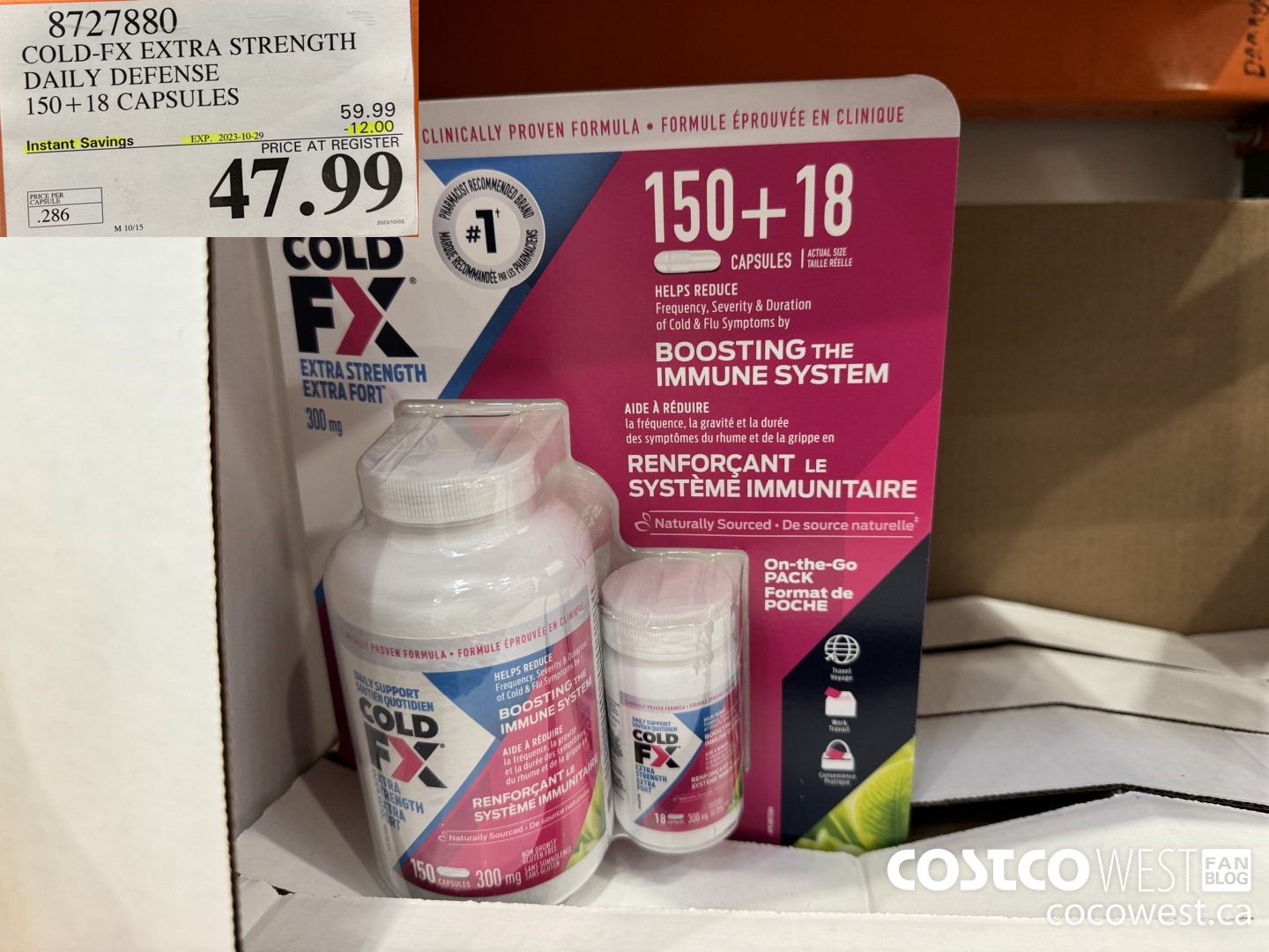 8727880 COLD-FX EXTRA STRENGTH DAILY DEFENSE 150 + 18 CAPSULES ($12.00 INSTANT SAVINGS EXPIRES ON 2023-10-29) $47.99