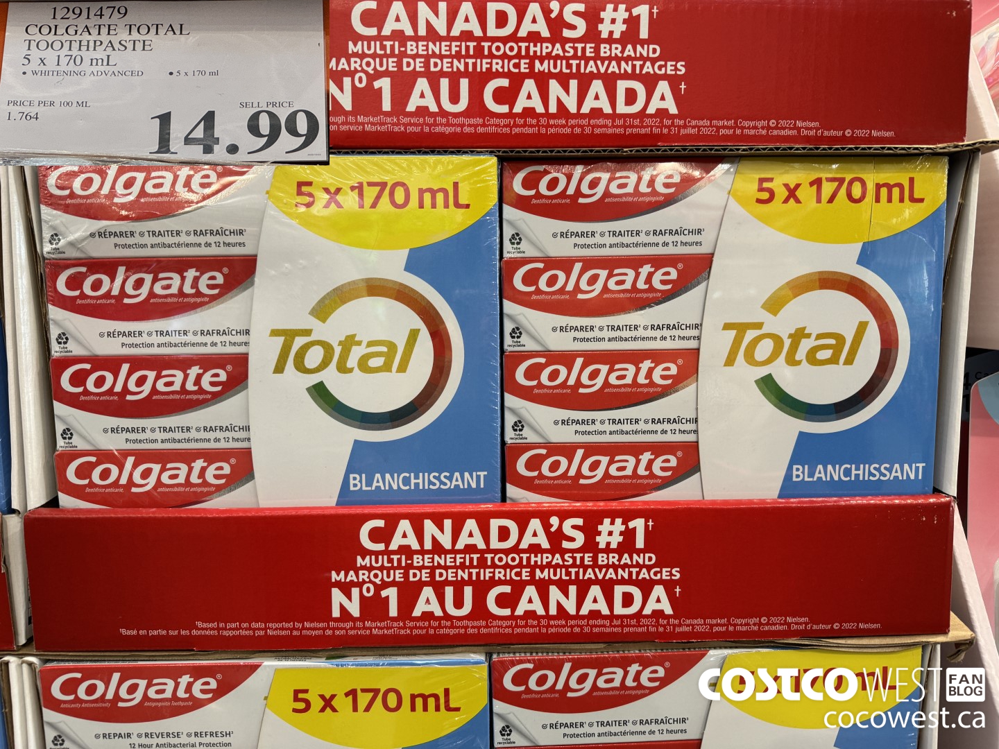1291479 COLGATE TOTAL TOOTHPASTE 5 x 170 mL $14.99