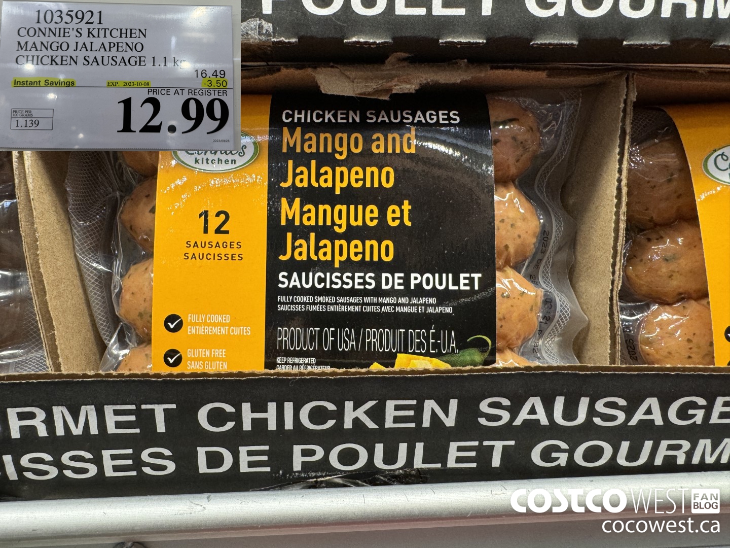 1035921 CONNIE'S KITCHEN MANGO JALAPENO CHICKEN SAUSAGE 1.1 KG ($3.50 INSTANT SAVINGS EXPIRES ON 2023-10-08) $12.99