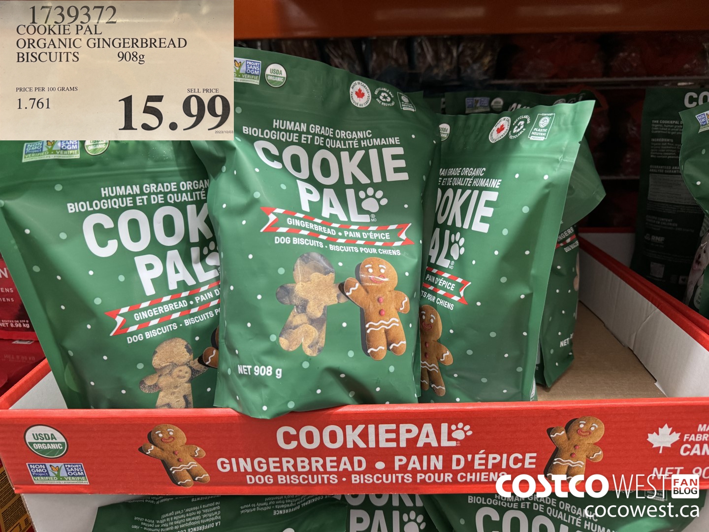1739372 COOKIE PAL ORGANIC GINGERBREAD BISCUITS 908G $15.99