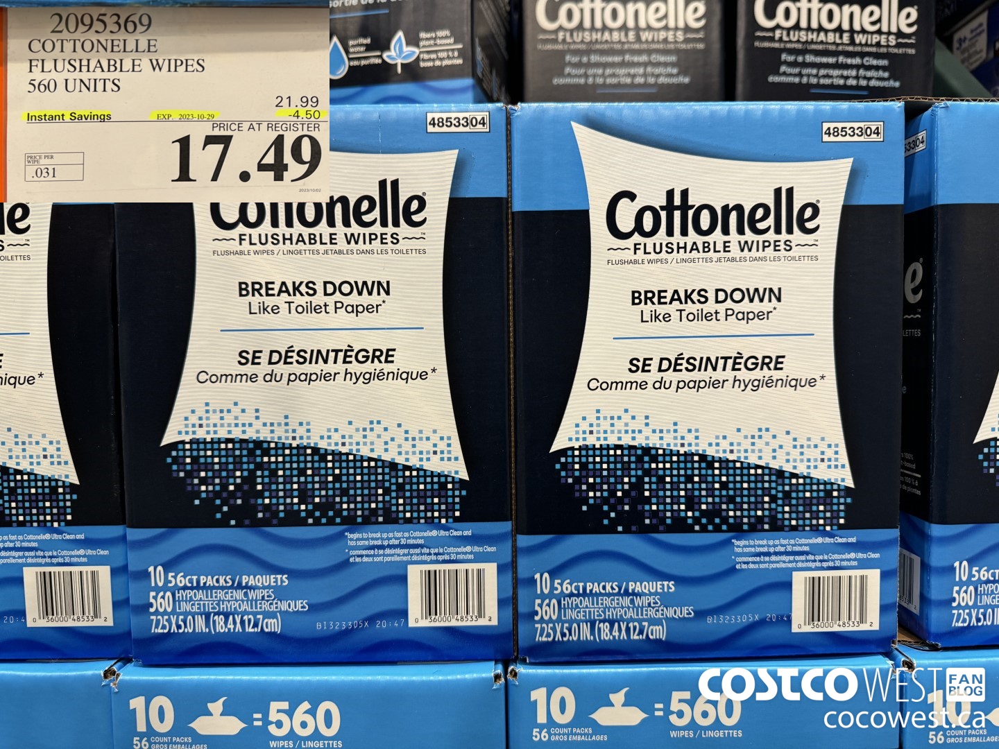 2095369 COTTONELLE FLUSHABLE WIPES 560 UNITS ($4.50 INSTANT SAVINGS EXPIRES ON 2023-10-29) $17.49