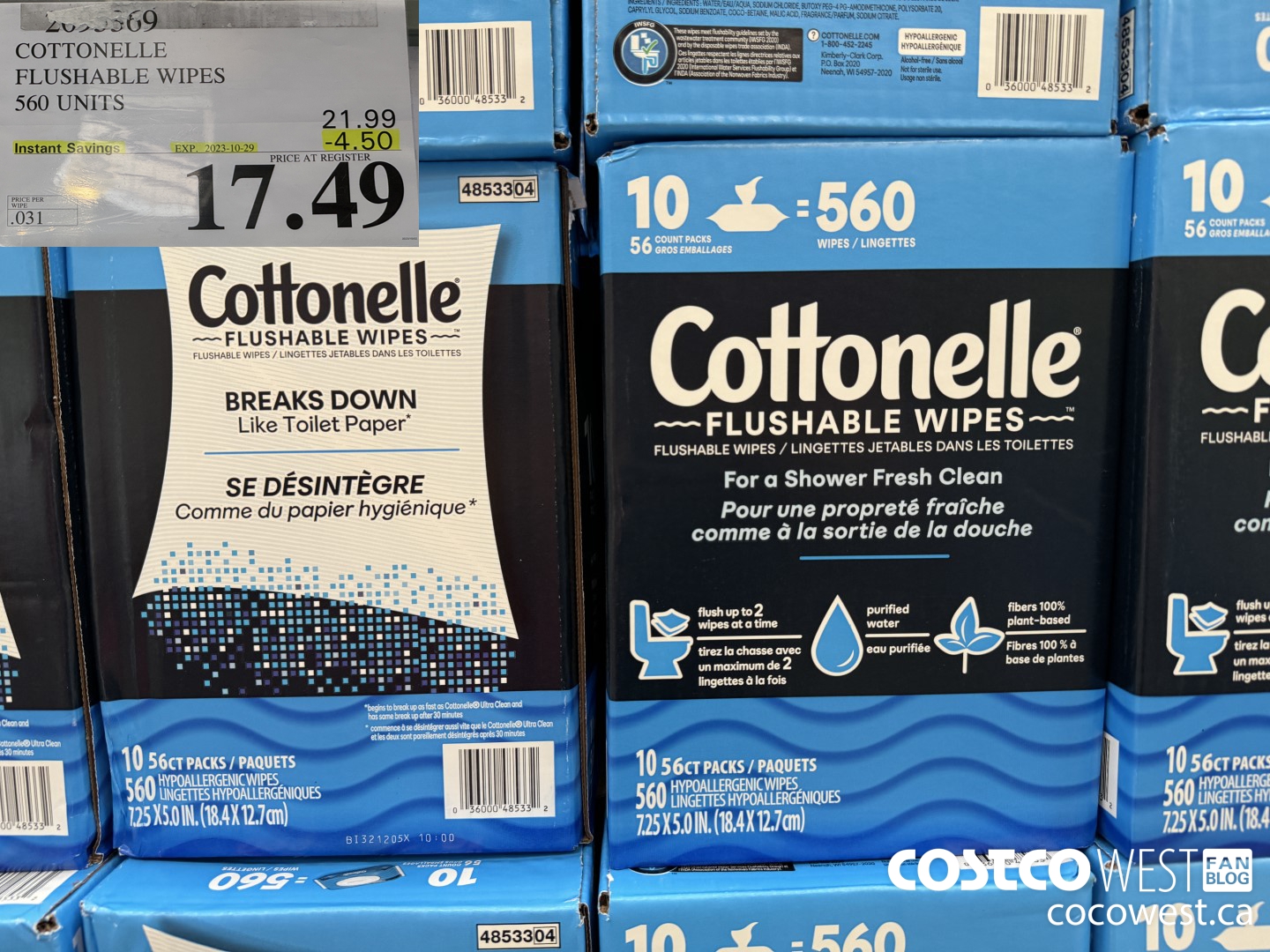 2095539 COTTONELLE FLUSHABLE WIPES 560 UNITS ($4.50 INSTANT SAVINGS EXPIRES ON 2023-10-29) $17.49