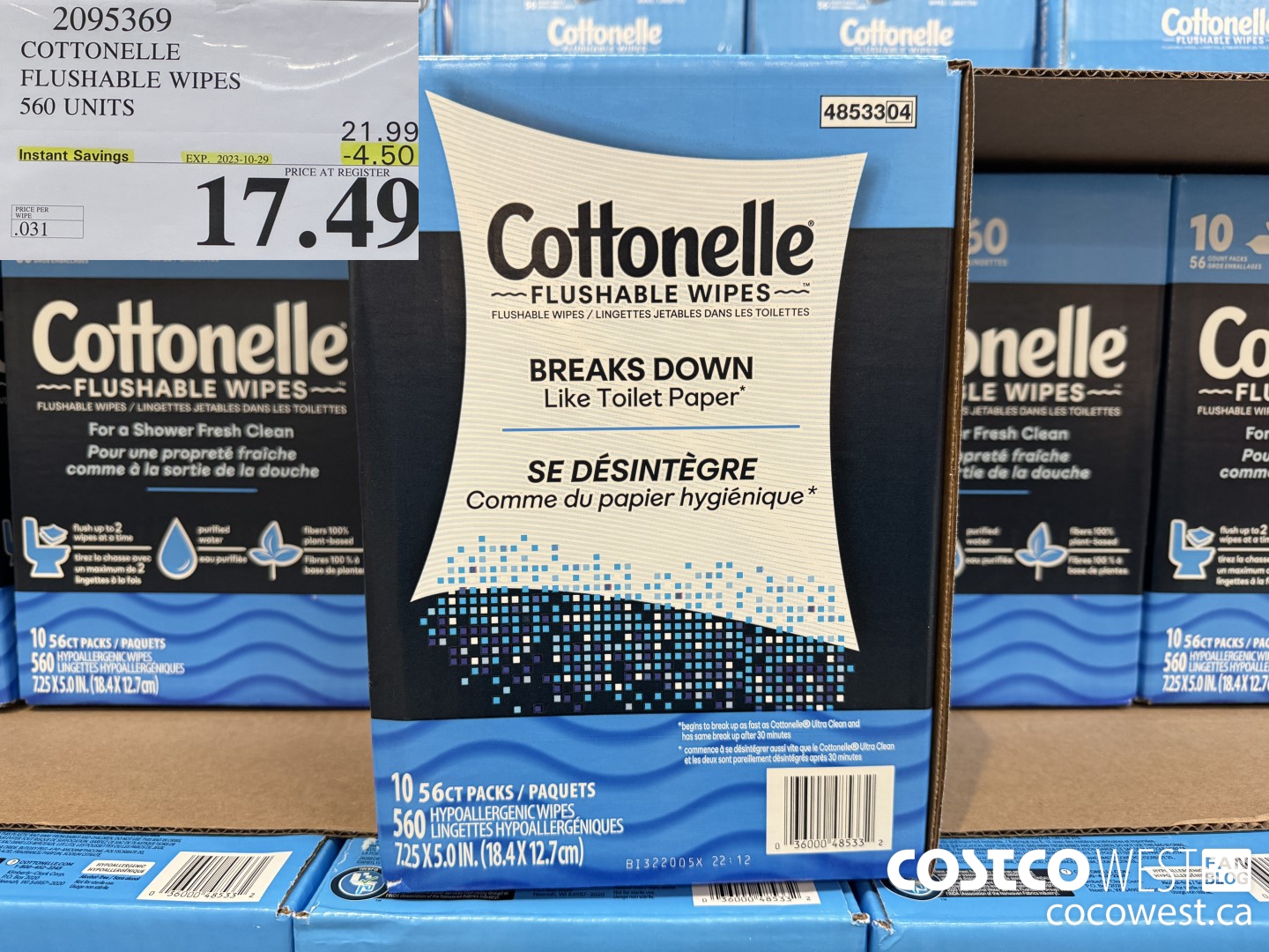 2095369 COTTONELLE FLUSHABLE WIPES 560 UNITS ($4.50 INSTANT SAVINGS EXPIRES ON 2023-10-29) $17.49