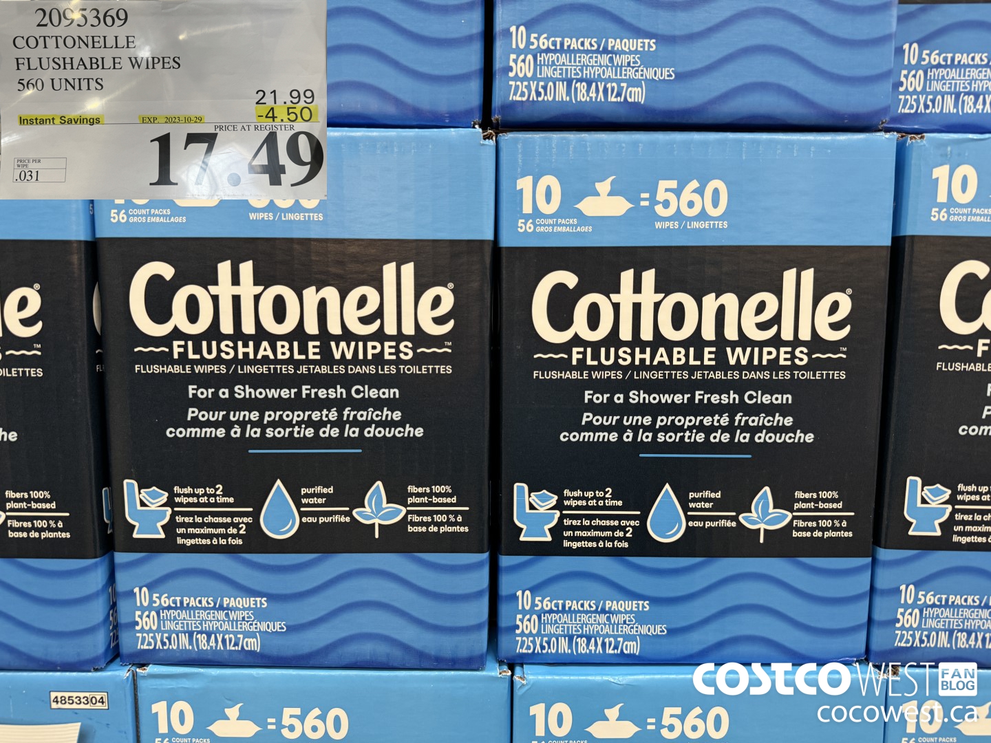 2095369 COTTONELLE FLUSHABLE WIPES 560 UNITS ($4.50 INSTANT SAVINGS EXPIRES ON 2023-10-29) $17.49