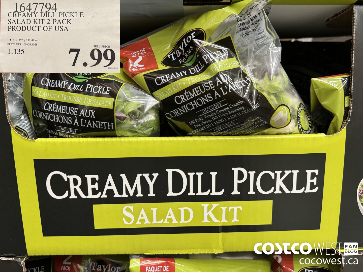 1647794 CREAMY DILL PICKLE SALAD KIT 2 PACK PRODUCT OF USA $7.99