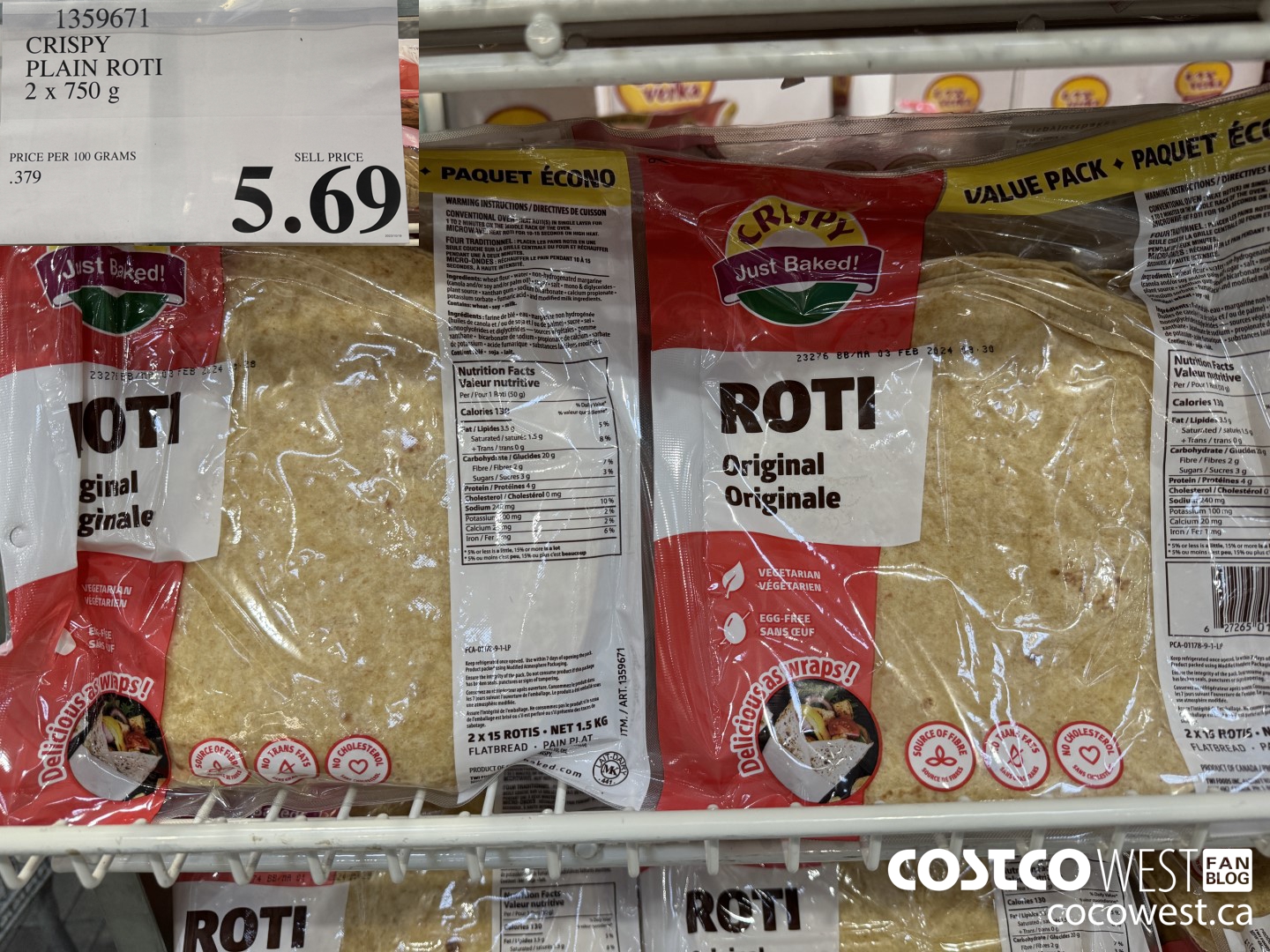 1359671 CRISPY PLAIN ROTI 2 X 750 G $5.69
