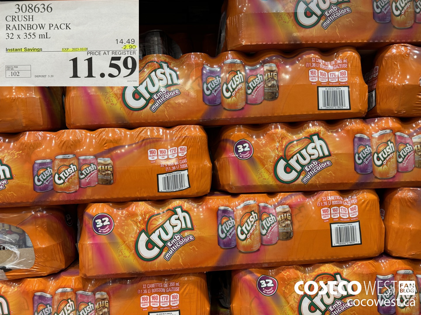 308636 CRUSH RAINBOW PACK 32 X 355 ML ($2.90 INSTANT SAVINGS EXPIRES ON 2023-10-08) $11.59